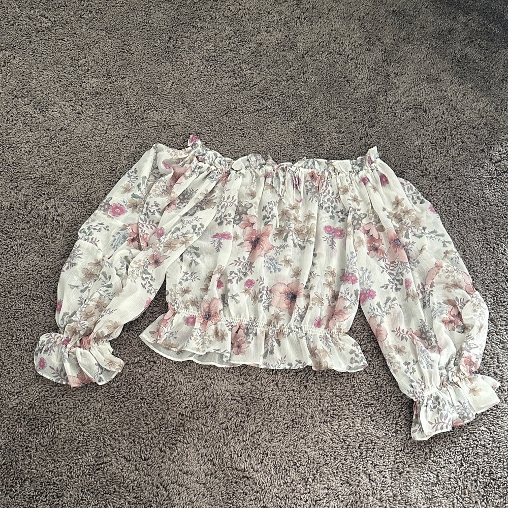 Vici Floral Off-Shoulder Blouse - Cream and Pink